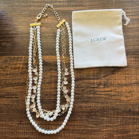 J. Crew Gold Plated Faux Pearl Multi-Strand  Chain Necklace - Picture 1 of 6